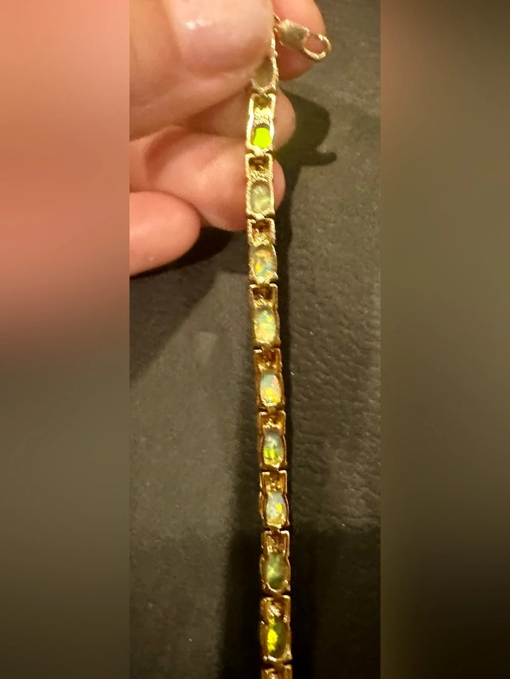 10K Solid Gold Diamond Tennis Bracelet w Natural Opal Solid 10K gold bracelet
